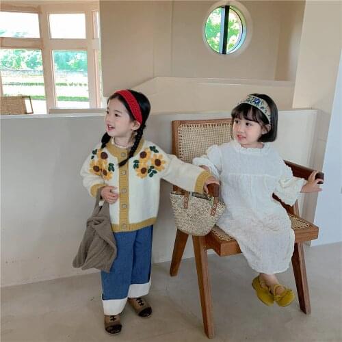 Childrens Sweater 2021 Autumn Korean Childrens Girls Knitted Cardigan Korean Fashion Baby Knitting Jacket Toddler Sweater Coat