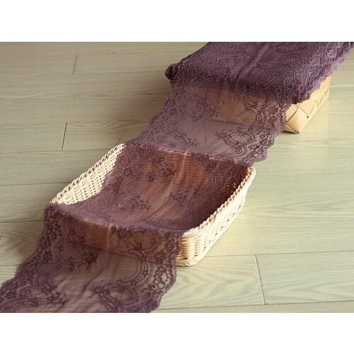 23cm wide 2yds/lot, BROWN ROSE Handmade Hair Decoration Wide Elastic Stretch Lace Trim wedding dress skirt lace trim