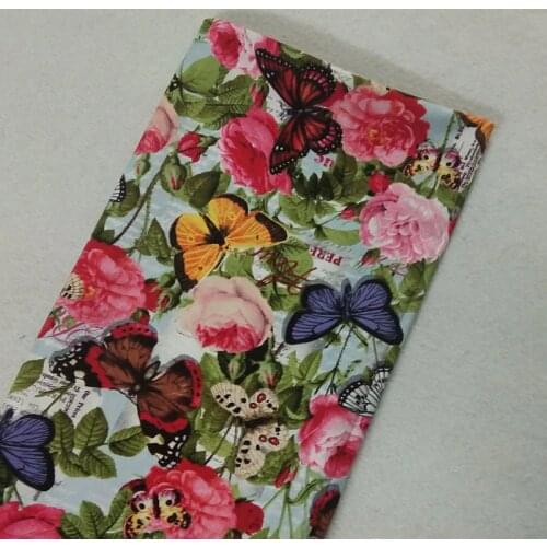 Brand New Cartoon Colorful Butterfly & Blooming Flowers Printed Cotton Fabric 50x105cm Floral Fabric Patchwork Cloth Bag Decor