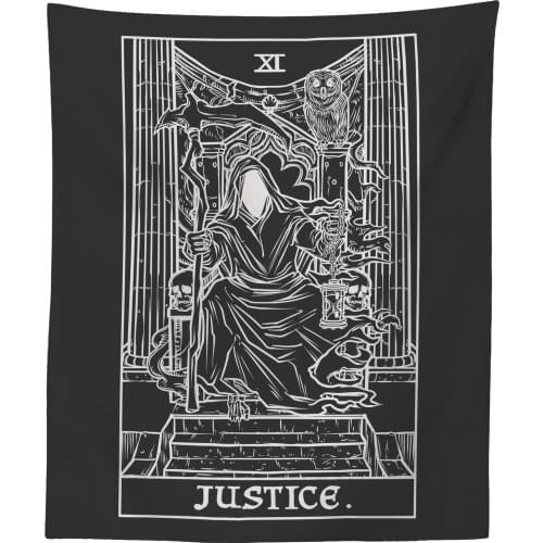 Justice Tarot Card Tapestry Grim Reaper Halloween Gothic Spooky Witch Home Decor