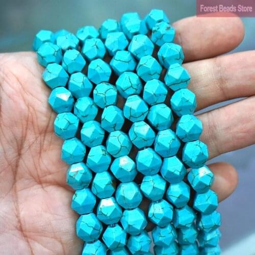 Faceted Lake Blue Turquoise Spacers Loose Beads Natural Stone for Jewelry Making DIY Charms Bracelet Necklace 15"Strand 6 8 10MM