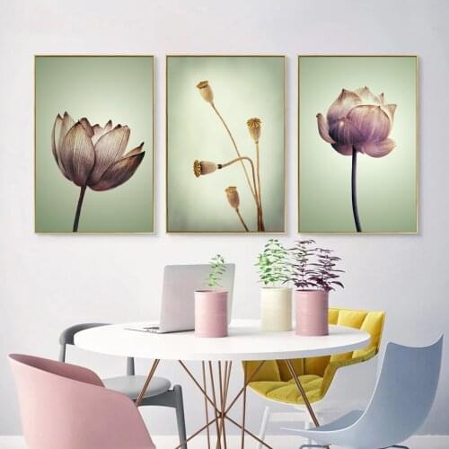 Chinese Lotus Style Canvas Flowers Poster Canvas Print Painting Wall Art Bedroom Home Decoration