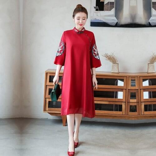 Chinese Style Dresses Summer 2021 Robe Vintage Femme Vestidos Elegant Womens Clothing Embroidery Plus Size Cheongsam Qipao 10554