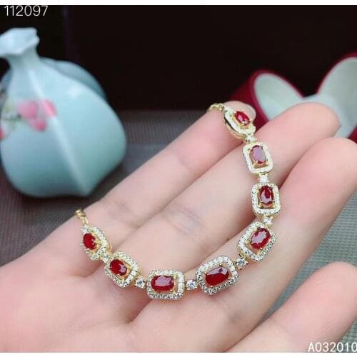 KJJEAXCMY Fine Jewelry 925 Sterling Silver inlaid gemstone ruby women hand bracelet lovely support detection hot selling
