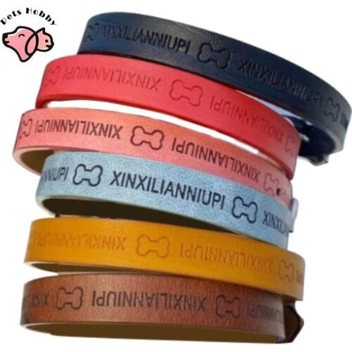 Dog Collars leather Personalized Cute Print Anti-Bite Pet Dog Collar ID Tag Leash Lead For Small Medium Large Dogs Pitbull Pug