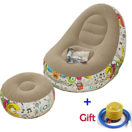 Outdoor Camp Picnic Chair Sofa Inflatable Suede Chair Living Room Flocking Recliner Fordable Lounger Pedal Lazy Sofa Pump Free