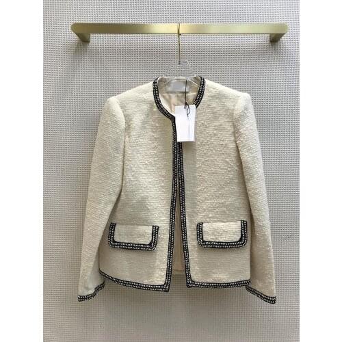 Jacket High-end brand woolen coat 2021 autumn winter women new Luxury simple woven contrast color slim straight jackets Cardigan