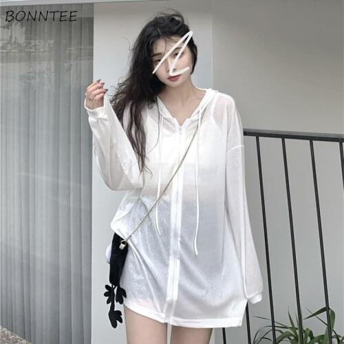 Basic Jackets Women Sun-proof Daily Leisure Simple Korean Style All-match Loose Long Sleeve Hooded Outerwear Female Lady Girls