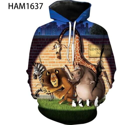 Madagascar Hoodie Sweatshirt Pullover Mens 2021 Spring and Summer New 3D Animation Cool girl Street Fashion Large Sweater