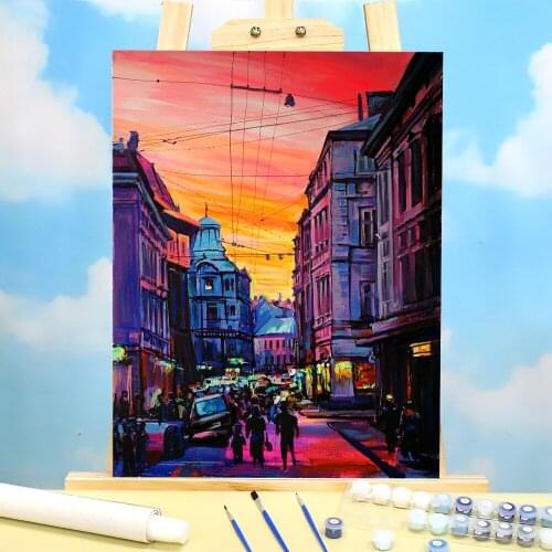 Landscape Evening In Lviv Coloring By Numbers Painting Kit Acrylic Paints 40*50 Oil Painting Handmade For Handiwork