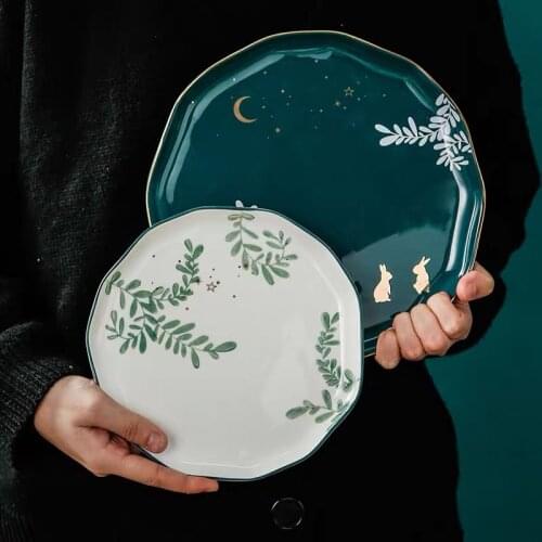 Green Plants Ceramic Dinnerware set Dinner Plate Cake Plate Salad Bowl Tableware Dinner Set