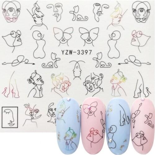 Art Nail Sticker Lining Abstract Face Durable Paper Nail Art Transfer Slider for Girls
