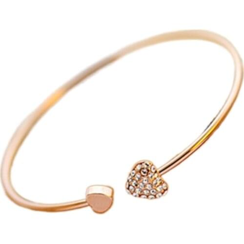 New Fashion Adjustable Double Heart Crystal Love Opening Bracelet Crystal Bracelets Bangles For Women Gift