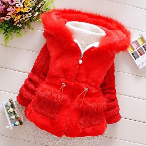 2019 Winter New Baby Girls Lmitation Fur Coat Long Jacket Warm Sweater Children Big Fur Collar Thick Cotton Childrens Clothing
