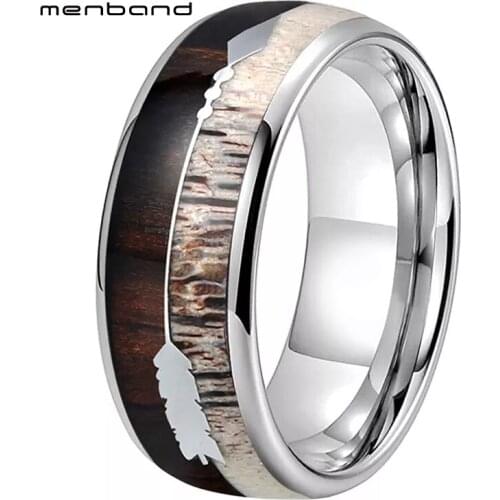 Men Women Antler Ring Tungsten Wedding Band With Zebra Wood Antler Arrows Inlay 8MM Comfort Fit