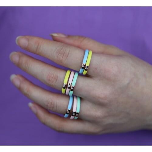 Pastel Enamel Stacking Band Ring Simple Round Circle Single CZ Candy Colorful Jewelry