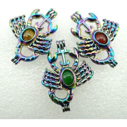 10PC Natural Stone aventurine Quartz Unakite amethyst Lucky bead Titanium Scorpion Pendant for Diy Jewelry Making necklace woman