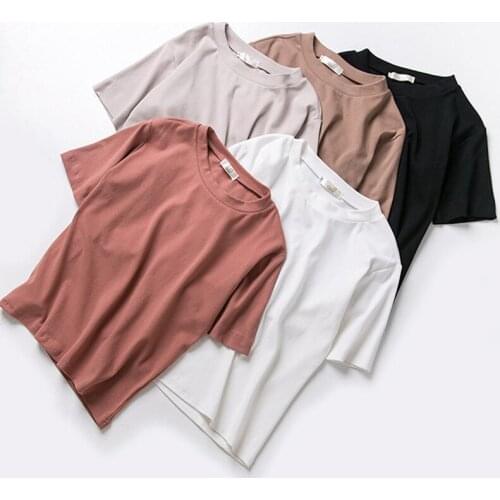 Casual Basic T-shirt Women Loose Short Sleeve Knitted Tee Shirts Female Solid Tees Ladies Summer Tops Harajuku New Tshirt