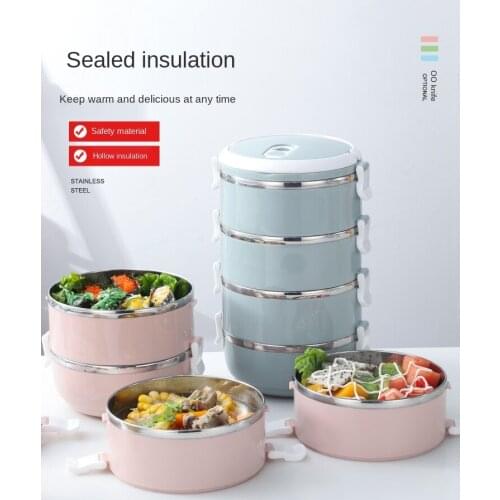 Simple stainless steel lunch box insulation compartment 1 adult cute lunch box student 2 Korea 3 multilayer 4 covered lunch box