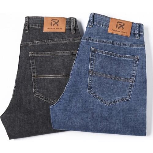 Straight Loose MenS Thin Jeans 2021 Summer New Business Casual Stretch Denim Trousers Male Classic Brand Plus Size Pants Grey
