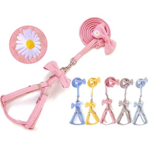Adjustable Soft Cute Bow Double Layer Dog Harness Dog Harness Leash Collar Set for Small Medium Pet Collar Leash Outdoor Walking