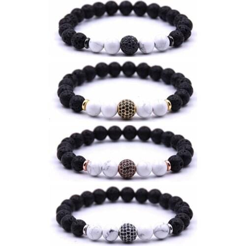 Rose Gold CZ Balls Howlite 8MM Lava Stone Bracelet Man Fashion Gift For Men Ankle Bead Bracelets