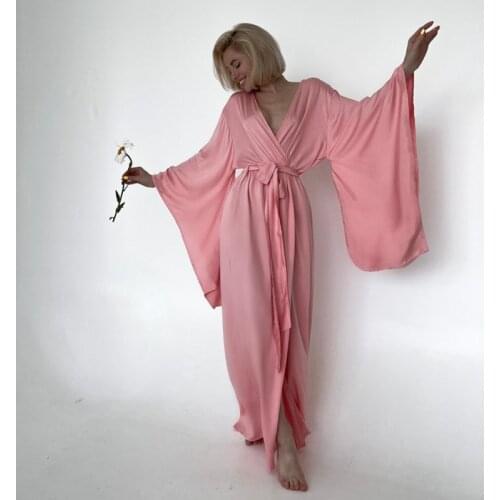Pink Soft Bridal Robe with Belt Long Sleeve Dressing Gown Wedding Bathrobes Women Boudoir Sleepwear Nightgowns