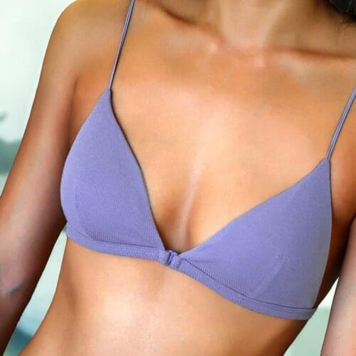 Sexy French Bralettle Cotton Women Bra Wireless Soft Thin Triangle Cup Front Closure Backless Ribbed Female Cotton Underwear Top