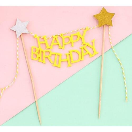 Happy birthday cake topper flag Baking Dessert Cupcake Topper wedding kids Baby Shower Baking Cake Top Insert Decor Decorations