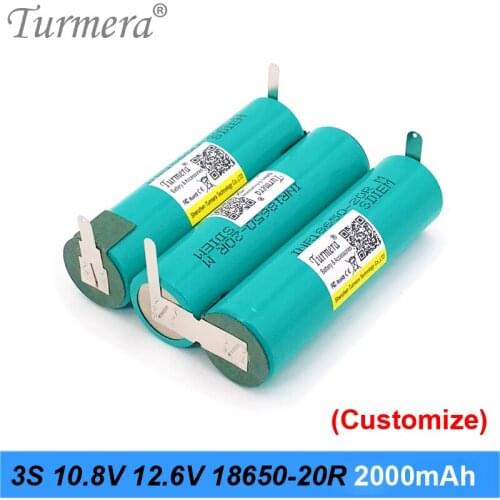 Turmera 3S 10.8V 12.6V INR18650-20RM 2000mAh 20A Battery Soldering Battery for 12V Screwdriver Shrika and Vacuum Cleaner Battery