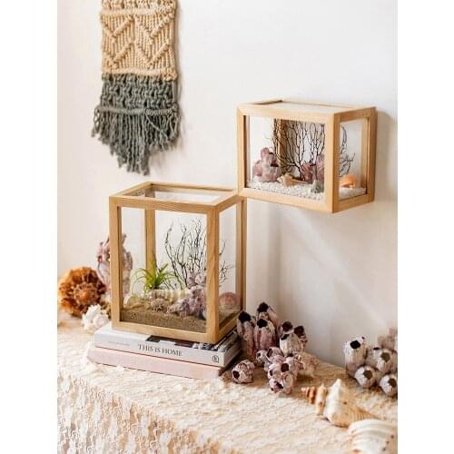 Solid Wood Glass Cover Display Box Cabinet Wall Hanging DIY Micro Landscape Hand-Made Jewelry Building Blocks Storage