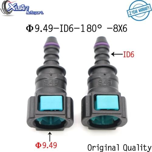 XUAN 2pcs 9.49mm ID6 180 degree SAE 3/8 Fuel pipe joint auto Fuel line quick connector plastic female gasoline filter connector