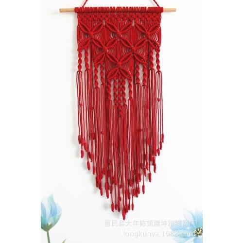 Colorful Woven Macrame Bohe Tapestry Vertical Long Tassel with Wood Stick Hanging Wall Bohemia Tapestry Bedroom Home Decoration