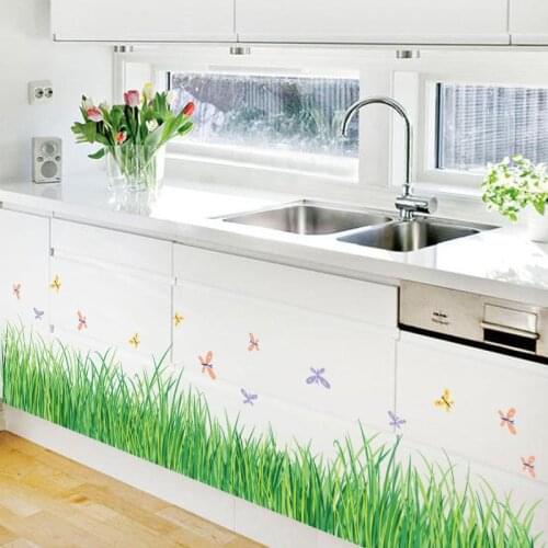 Green grass butterfly Baseboard wall stickers, Vinyl DIY Skirting Wall Decals For Living room cupboard bathroom Decor wallpaper