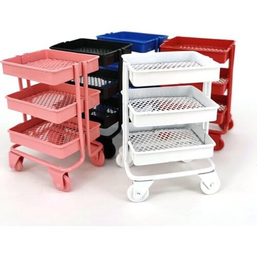 Iron 3 Tier Trolley Storage Rack DIY Doll House Kitchen Furniture with Wheels