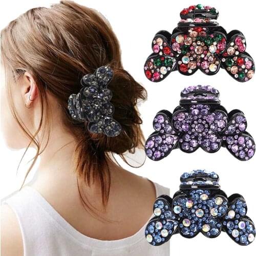 Women Rhinestone Hair Claw Vintage Butterfly Flower Hairpin Girls Hair Barrettes Shiny Crystal Bow Hair Clips Hair Accessories