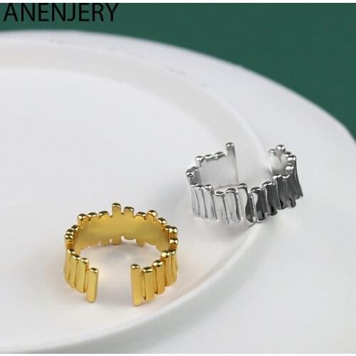 ANENJERY 925 Sterling Silver Irregular Vertical ring for Women Elegance Simplicity Open Fashionable Ring S-R871