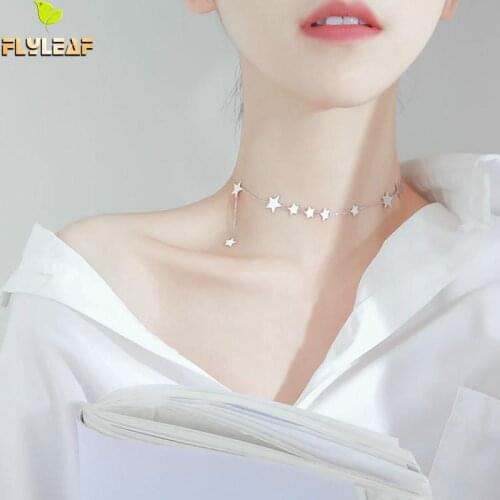 Flyleaf Star Choker Necklace 100% 925 Sterling Silver Short Necklace For Women Fine Jewelry Fashion Chain Temperament Designer