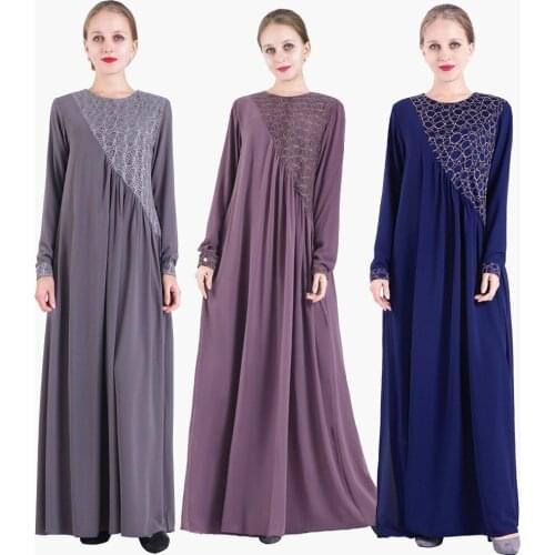 2021 Abaya Kimono Muslim Long Sleeve Long Three Dimensional Cut Lace Splicing Double Deck Chiffon Yarn Skirt Womens Dress