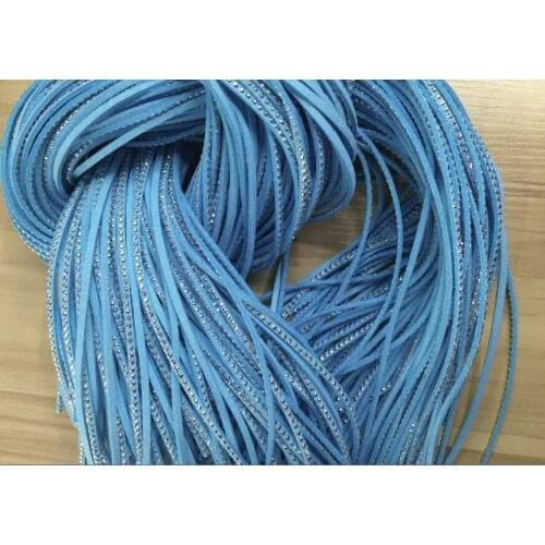100m 3mm Lake Blue Studded Faux Suede Leather Cord Silver Studs Faux Leather String Jewelry Findings Microfiber Craft Supplies
