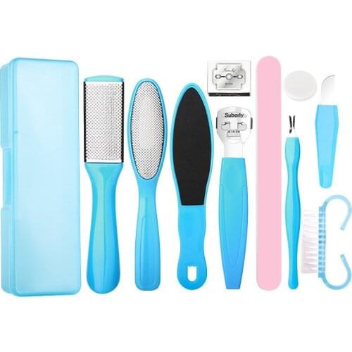 11 In 1 Professional Foot Care Kit Pedicure Tools Set with Case Stainless Steel Foot Rasp Dead Skin Remover Clean Toenail Care