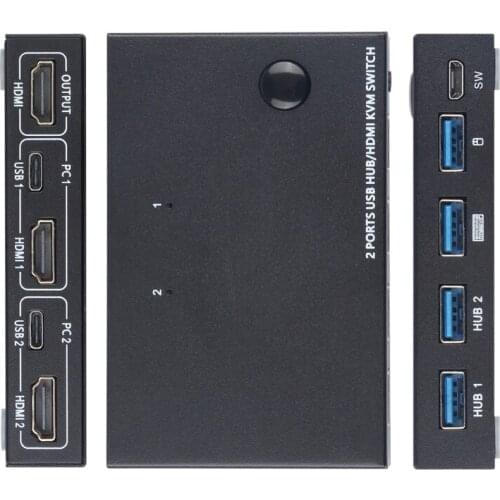 2-Port KVM Switch HDMI-compatible USB HUB Switch Splitter AM-KVM201CC 10Gbps Splitter PC Sharing Keyboard Mouse Printer