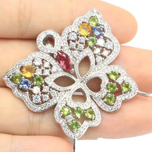 28x18mm SheCrown Multi Color Created Tourmaline Peridot Tanzanite Smokey Quartz Paris Blue Topaz For Sister Silver Pendant