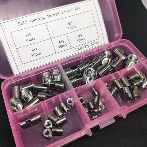 50pc/lot M3,M4,M5,M6,M8 Stainless Steel Self tapping Thread Insert Self Tapping Screw Bushing Slotted Type Thread Repair Inset
