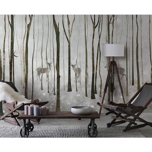 8d abstract Big Tree Forest Wallpaper walls 3D Wall Stickers Hand-painted Sika deer Art Wall Mural for Living Room Decorate