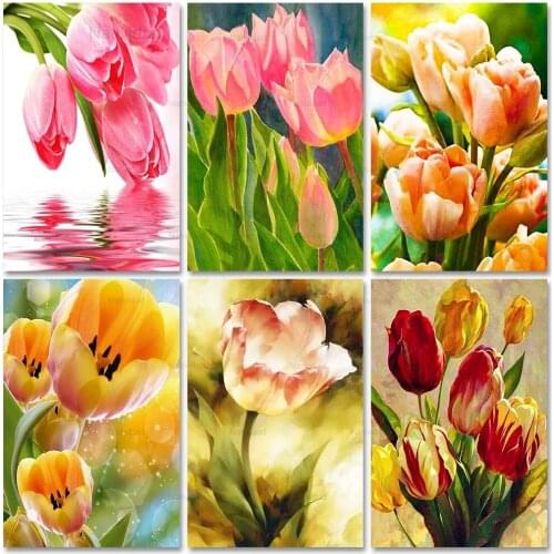 5D Diy Embroidery Pink Tulip Diamond Painting Flowers Art Pictures Cross Stitch Kits Rhinestones Mosaic Floral Home Decor Gifts