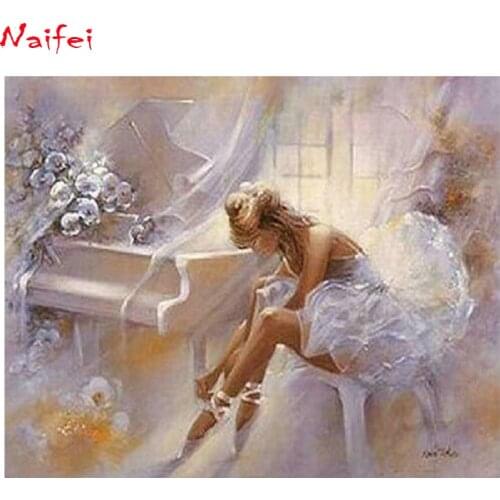 Diamond Painting Cross Stitch Ballerina girl Diamond Embroidery piano picture 5d square round diamond mosaic pink rose patten