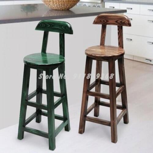 Retro Solid Wood Bar Stool Bar Desk Chair Solid Wood Bar Stool Bar Chair High Stool High Chair Part Postal Package 03
