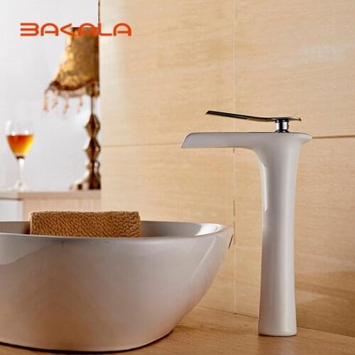 BAKALA Spray Painting Bathroom White Faucet Single Handle Vanity Sink Mixer Tap,New Fashion Rocker Faucet with Hot&Cold Water