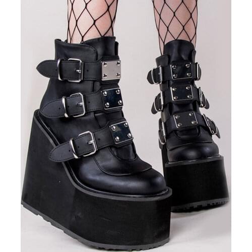 2021 Punk Brand New INS Hot Platform High Heels Gothic Style Vampire Wedges Shoes Cosplay Fashion Motorcycles Ankle Boots Women